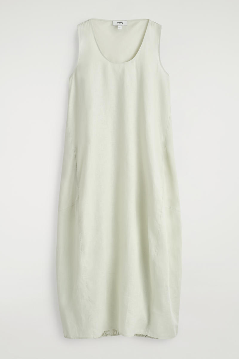 Elasticated-Hem Linen Maxi Dress in Green