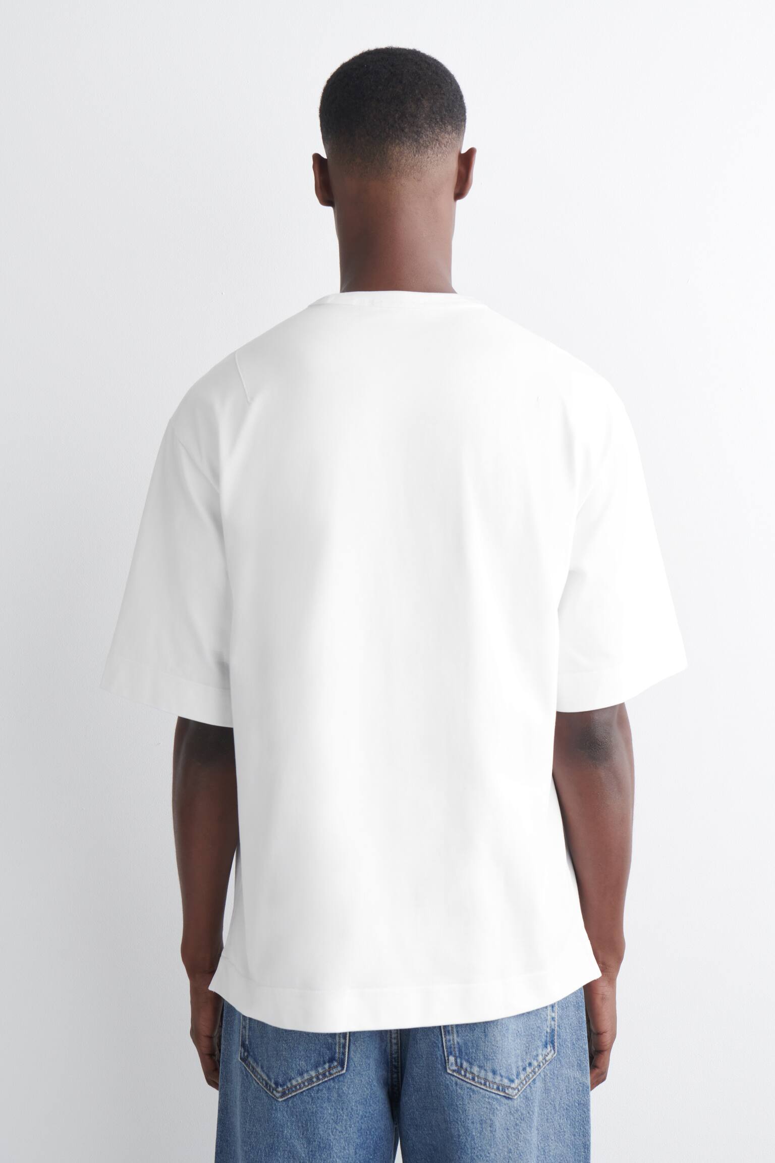 T-SHIRT OVERSIZE Z GRUBEJ BAWEŁNY - BIAŁY/JASNONIEBIESKI - 3