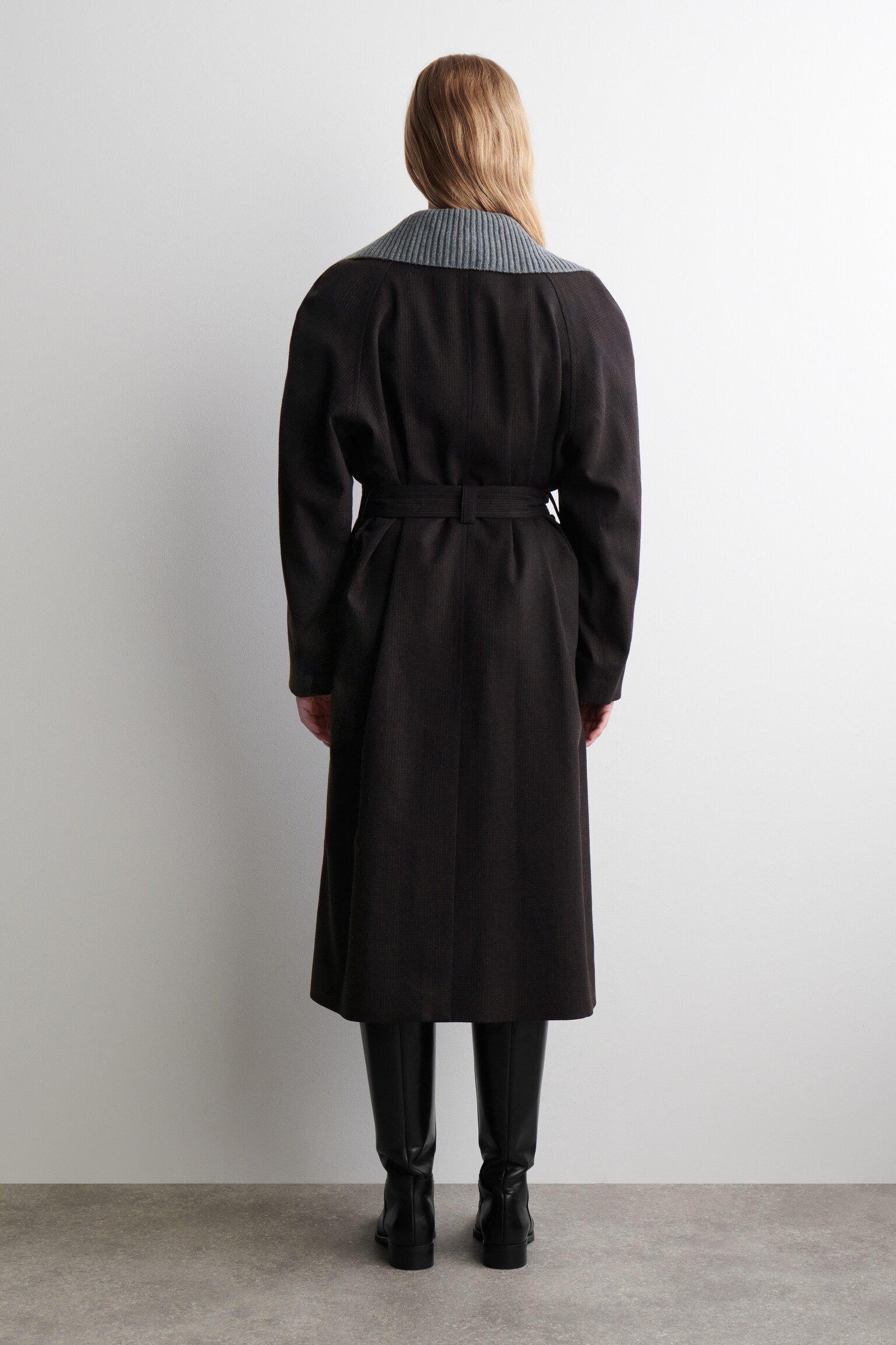 TRENCH IN MISTO LANA - MARRONE SCURO / QUADRI/BLU NAVY - 8