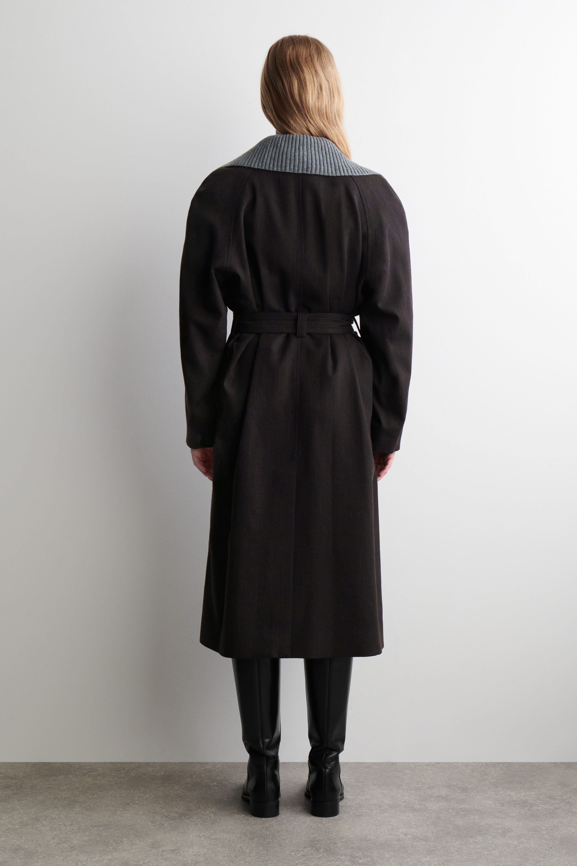 WOOL-BLEND LONG TRENCH COAT - DARK BROWN / CHECKED | COS NO