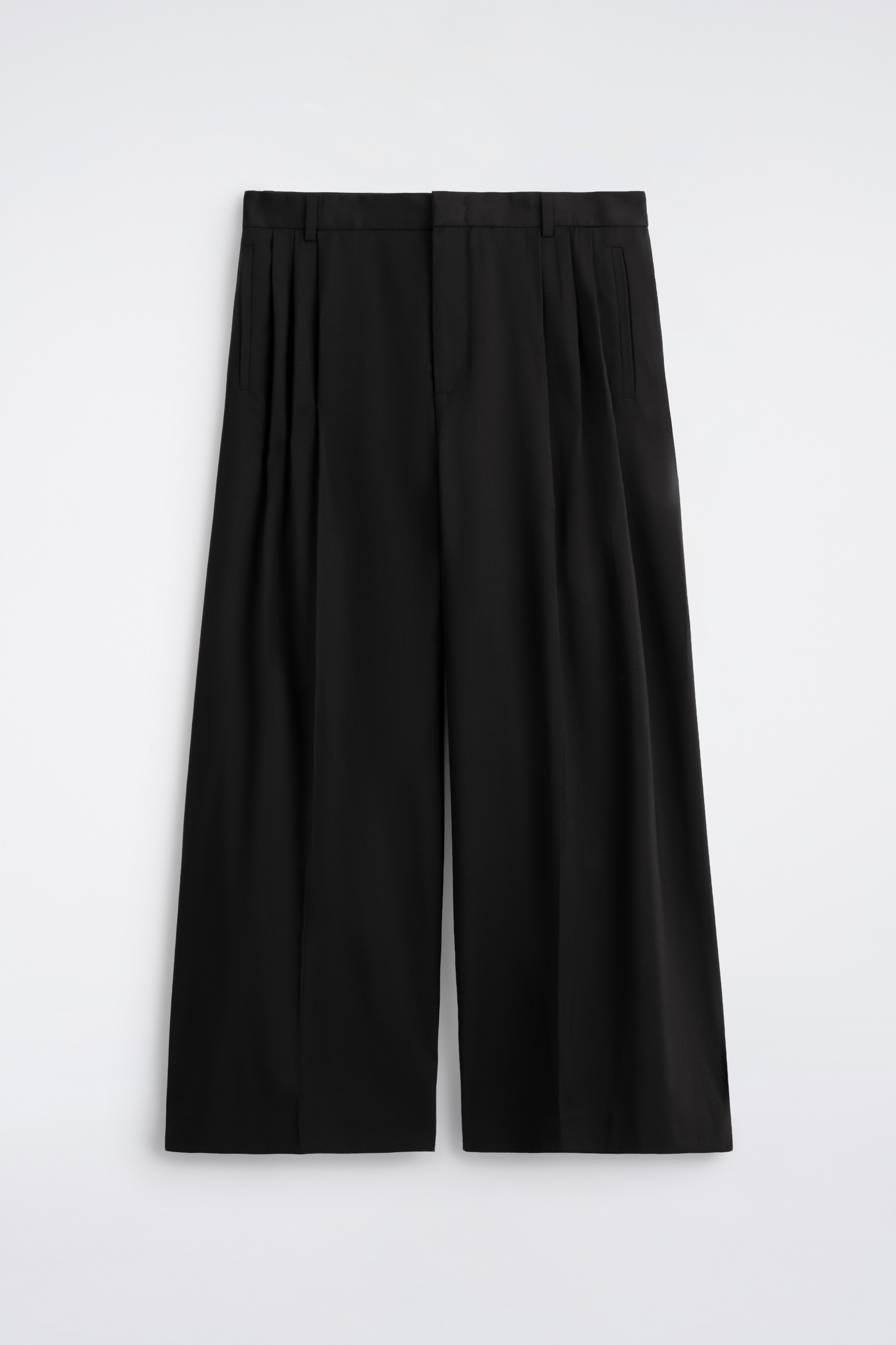 PLEATED WOOL WIDE-LEG TROUSERS - ČERNÁ/ČERNÁ