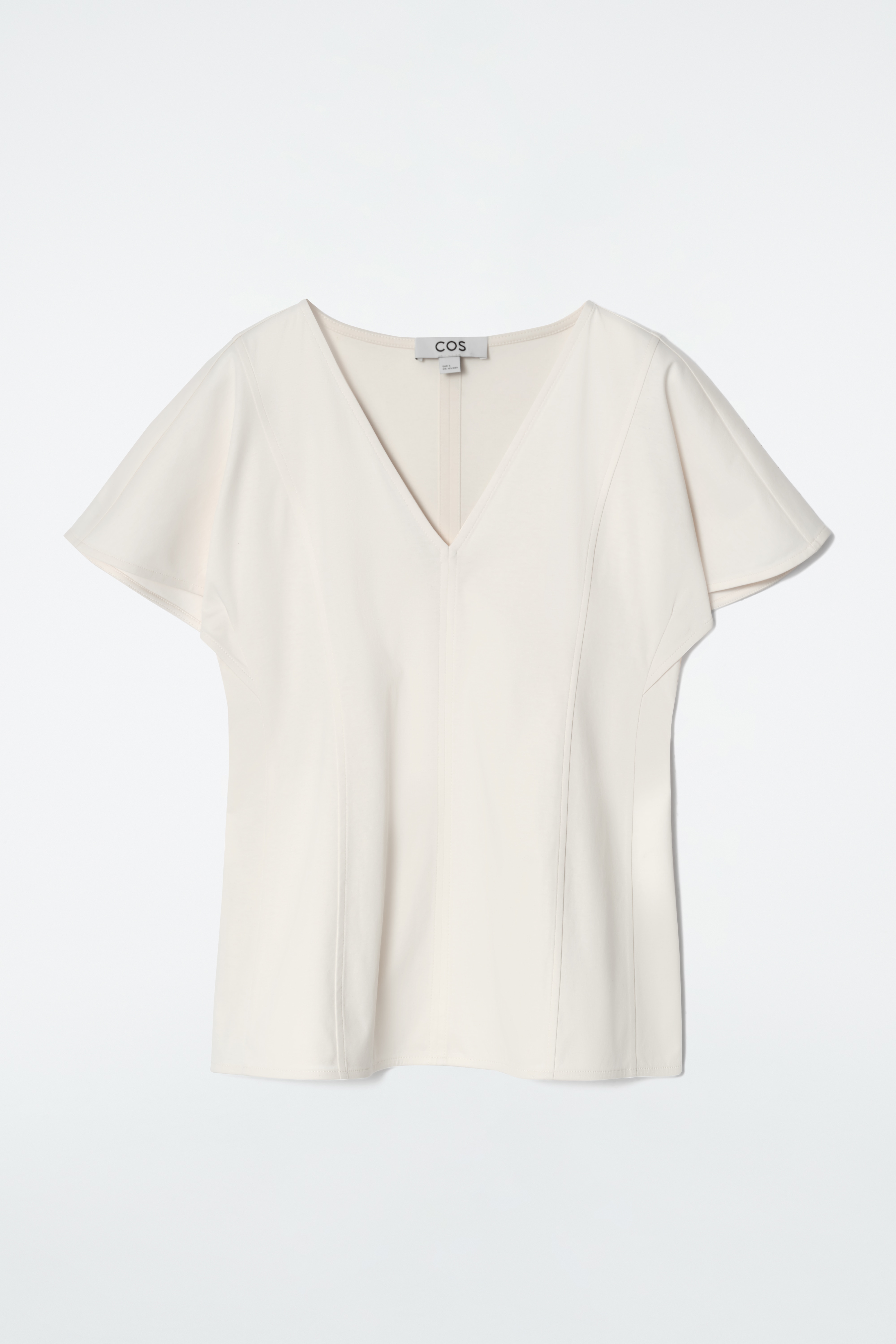 PETAL-SLEEVE COTTON TOP - IVORY/NAVY