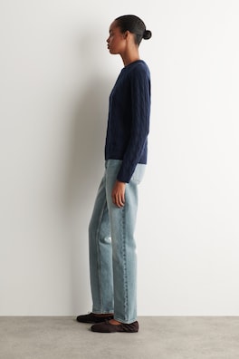CABLE-KNIT PURE CASHMERE SWEATER — NAVY 3