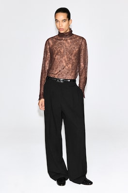 TURTLENECK LACE TOP — BROWN 3