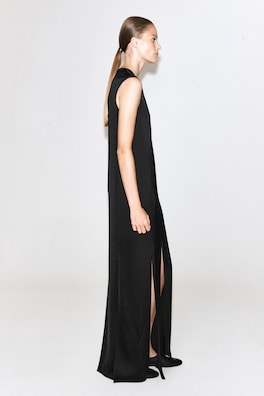 PANELED MATTE-SATIN COLUMN DRESS — CARBON 4