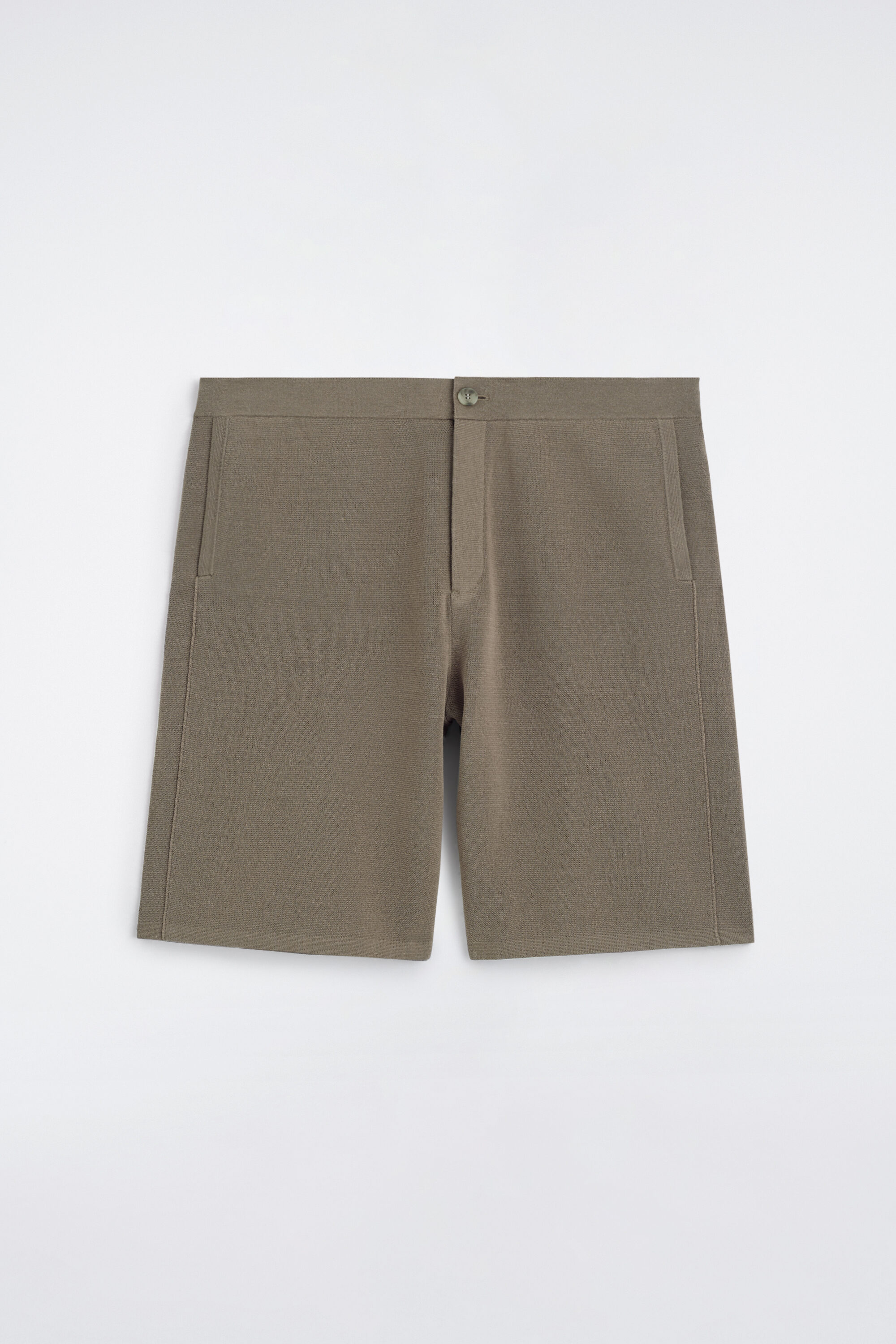 Knitted Linen Shorts - Khaki