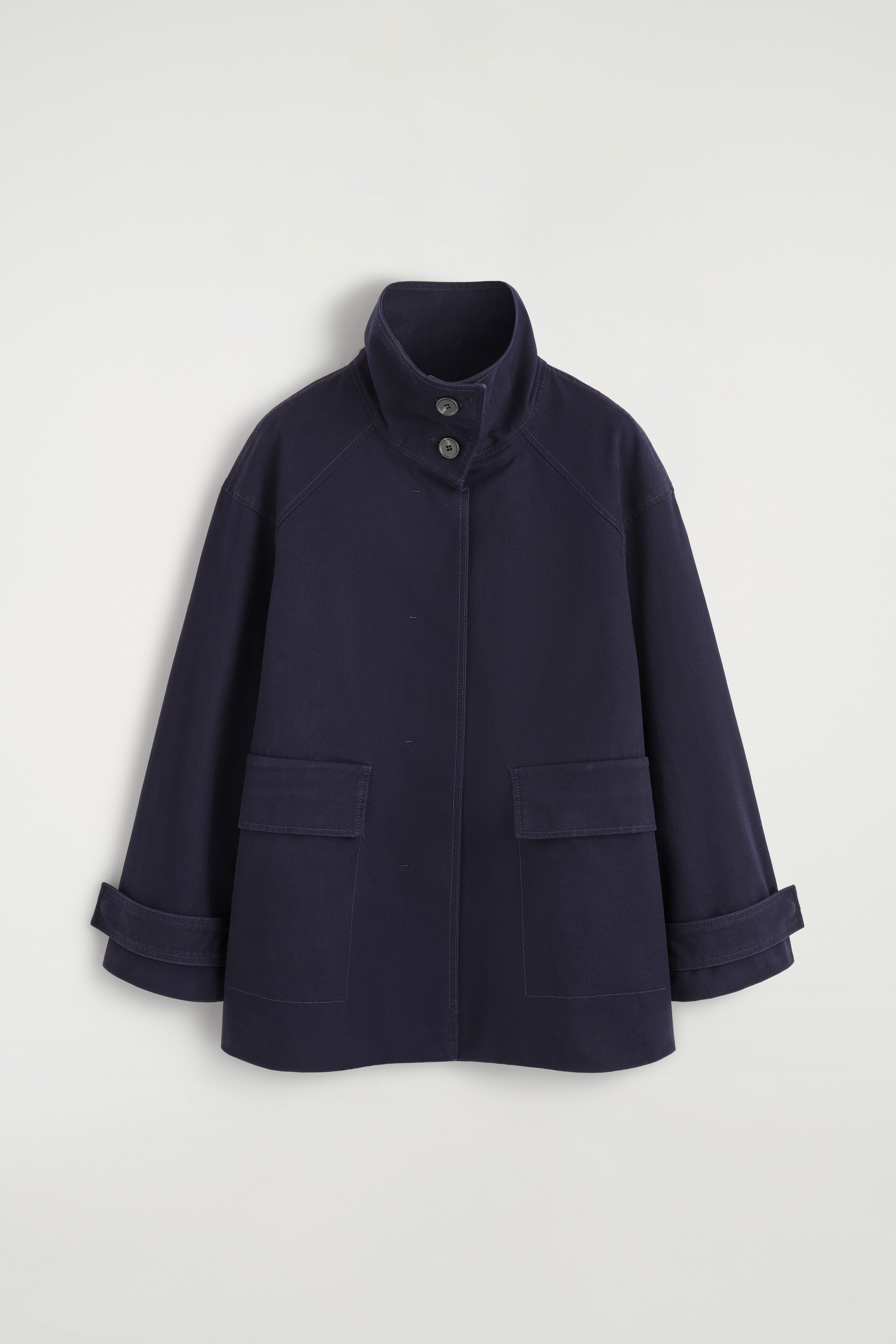 JACKE AUS BAUMWOLL-TWILL MIT KRAGEN - NAVYBLAU/HELLES BEIGE