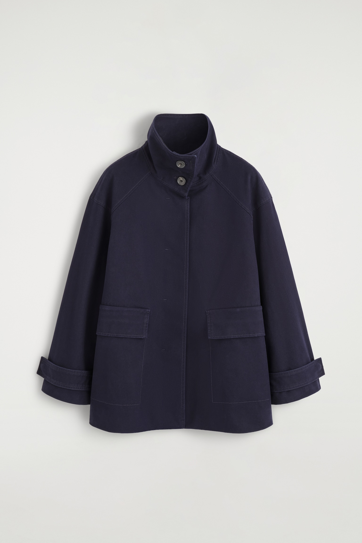 COTTON-TWILL FUNNEL-NECK JACKET - כחול נייבי/בז׳ בהיר - 1