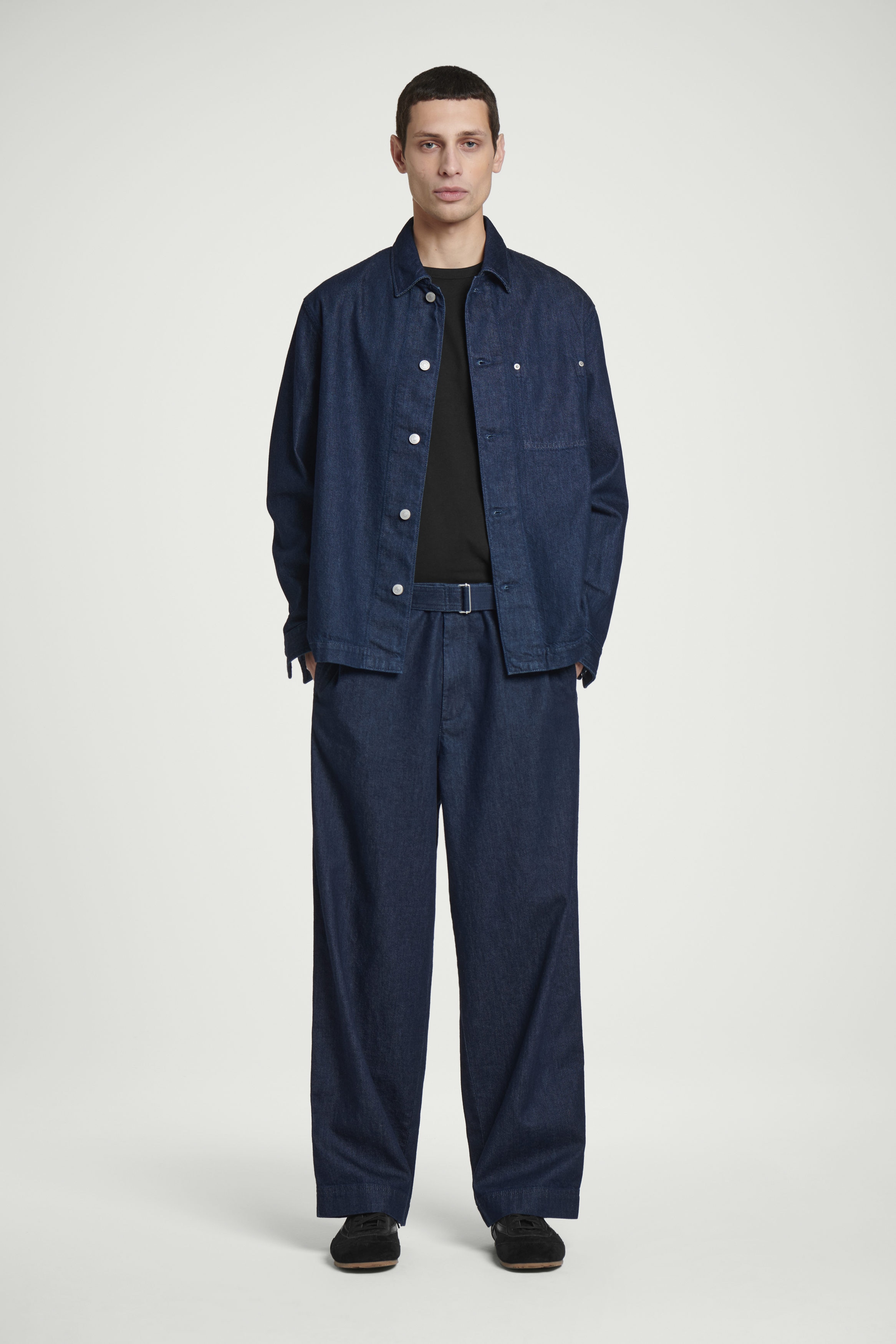 デニム・ジーパン [MATINKIM]waist string belted denim pants in navy WAIST STRING BELTED DENIM PANTS IN NAVY – Matin Kim