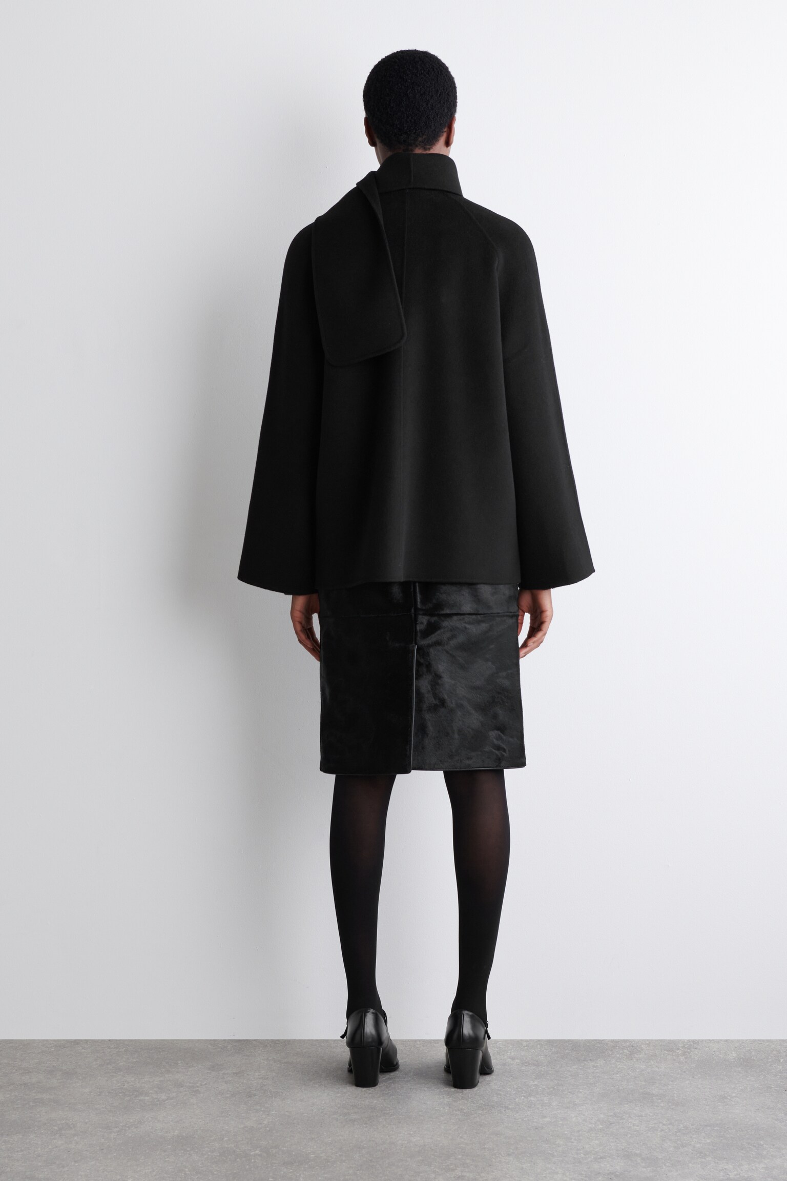 DOUBLE-FACED WOOL SCARF SHORT JACKET - BLACK/GREY - 3