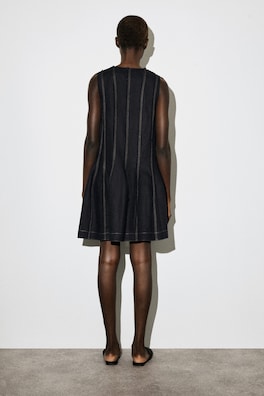 SCULPTED PLEATED MINI DRESS — BLACK 3