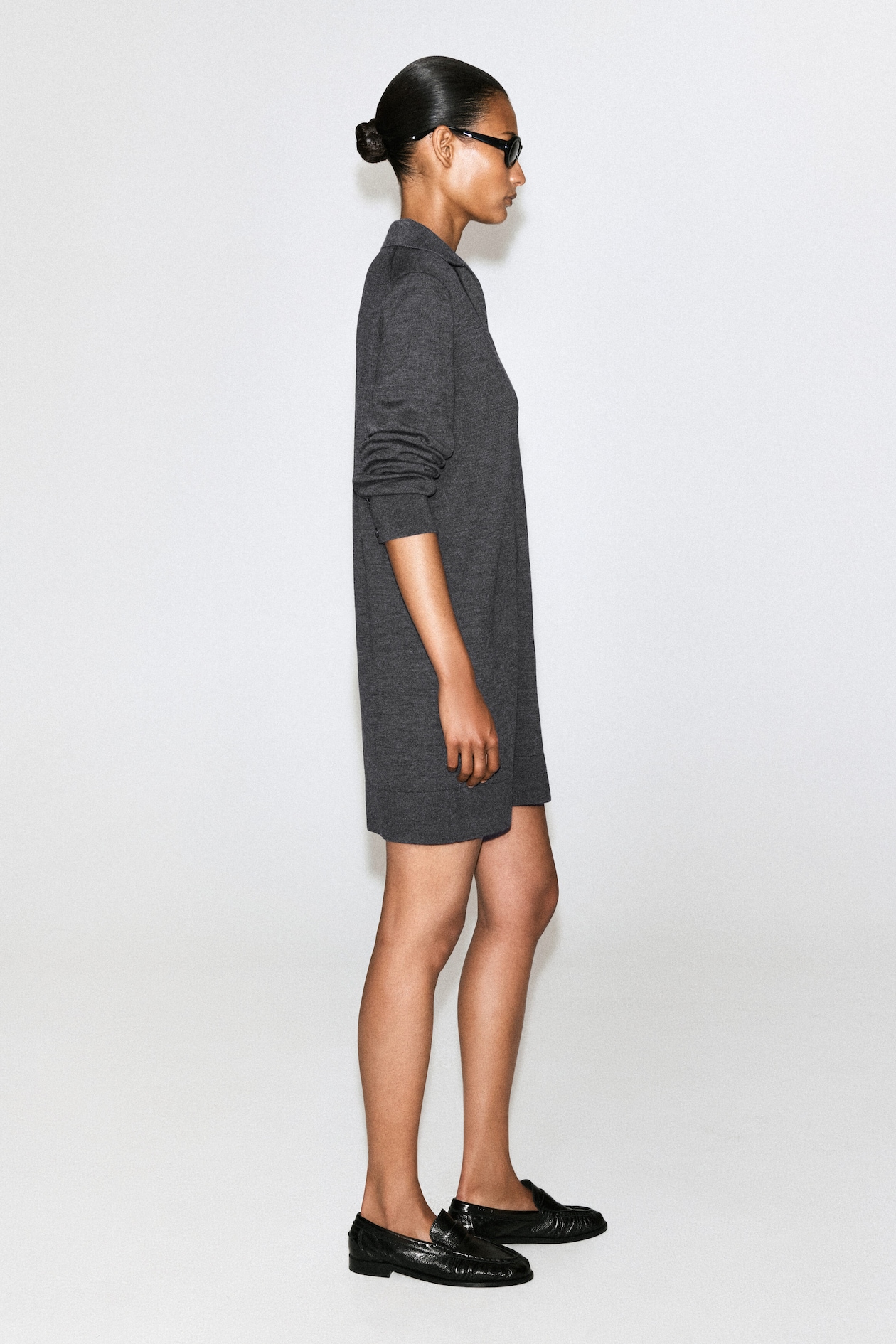 MERINO WOOL MINI POLO DRESS — GRAY MÉLANGE