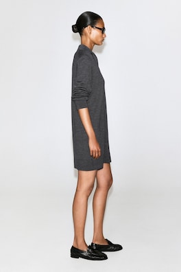 MERINO WOOL MINI POLO DRESS — GRAY MÉLANGE 3