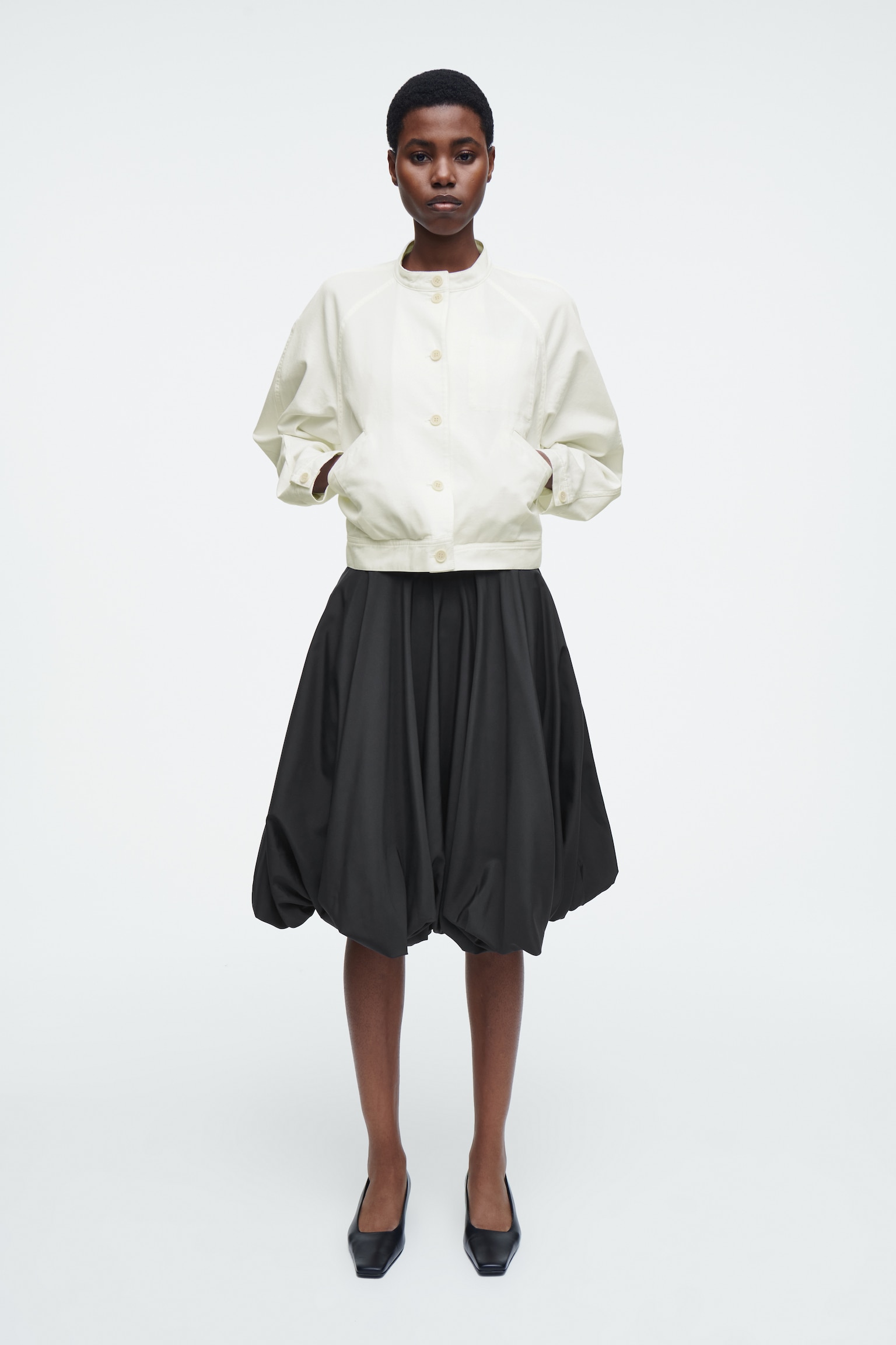 OVERSIZED COTTON BOMBER JACKET - WHITE - 4