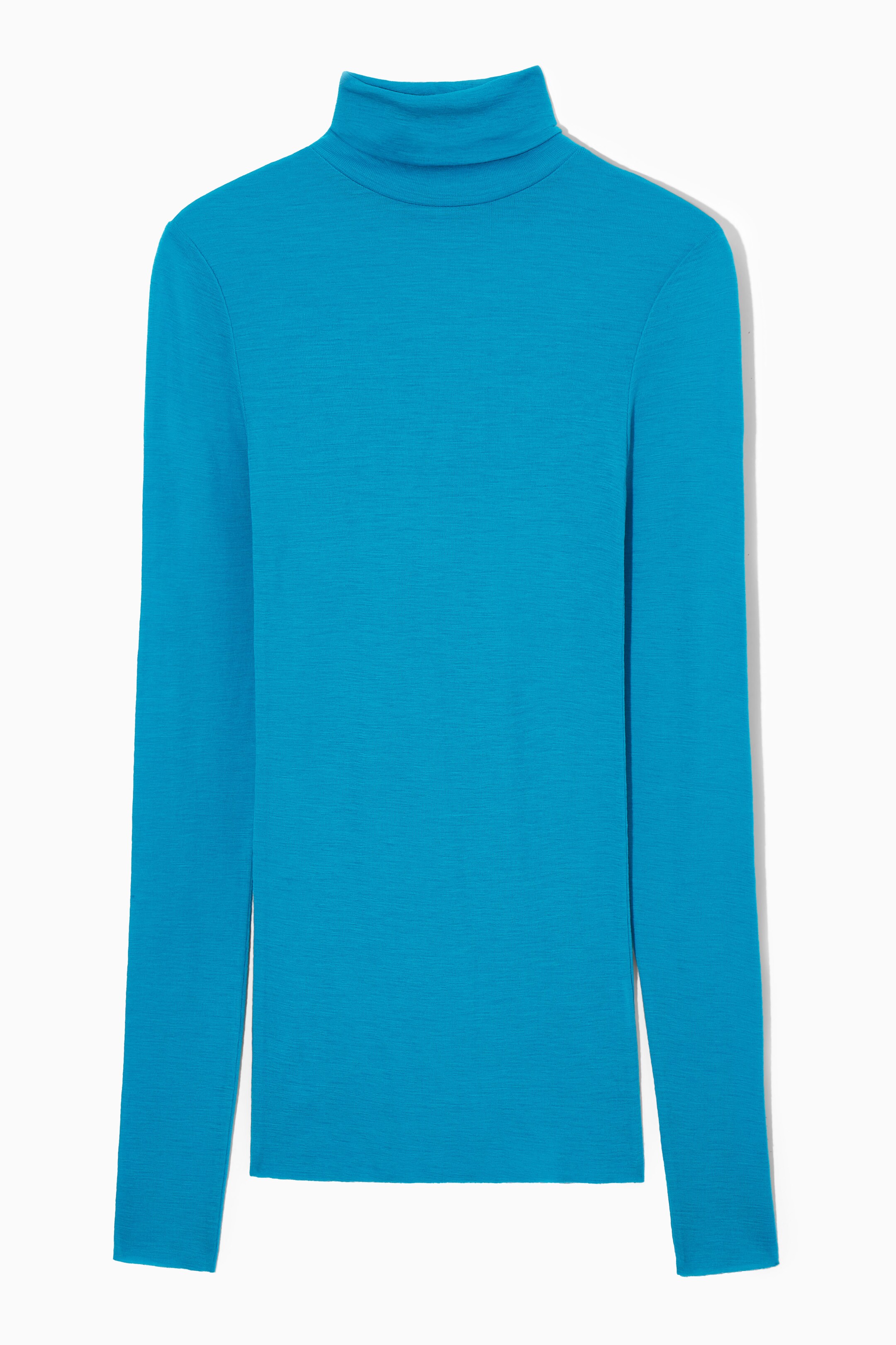 Προβολή μεγαλύτερης εικόνας: MERINO WOOL TURTLENECK TOP - BRIGHT TURQUOISE - Ladies | H&M GR 1