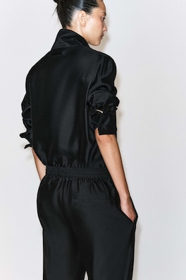 TAILORED SILK STRAIGHT-LEG PANTS — CARBON 5