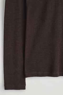 SLIM WOOL-JERSEY ROLLNECK TOP — DARK BROWN 1