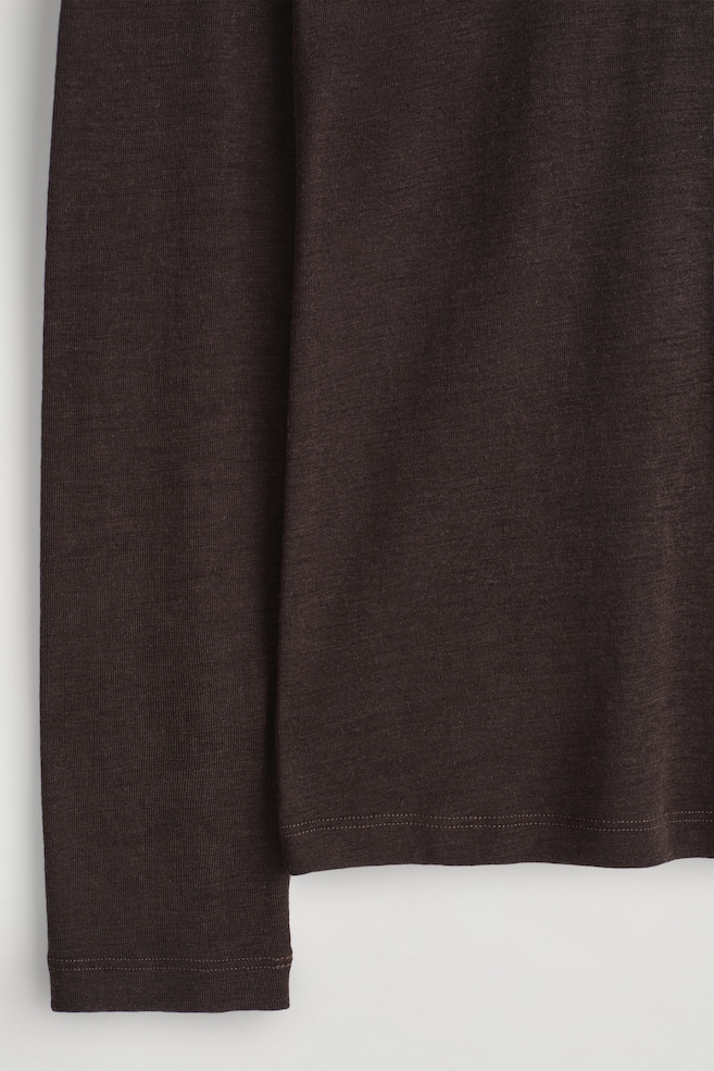 SLIM WOOL-JERSEY ROLLNECK TOP — DARK BROWN