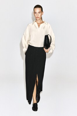 CONTRAST-TIPPED SCULPTED OPEN-COLLAR SHIRT — IVORY 4