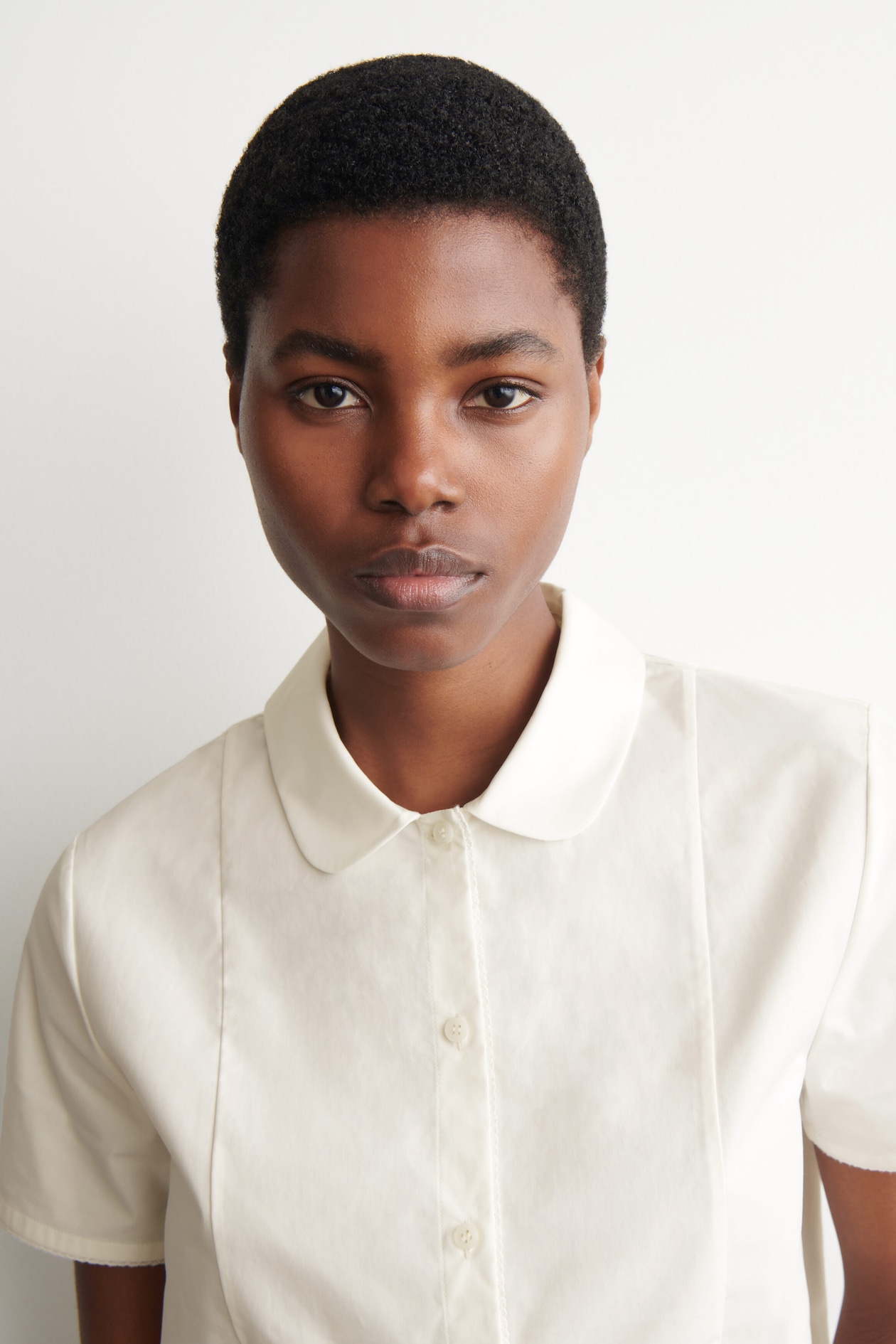 CURVED-COLLAR COTTON-POPLIN SHIRT — WHITE