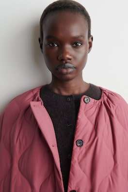 GATHERED QUILTED DOWN JACKET — DARK RED 5