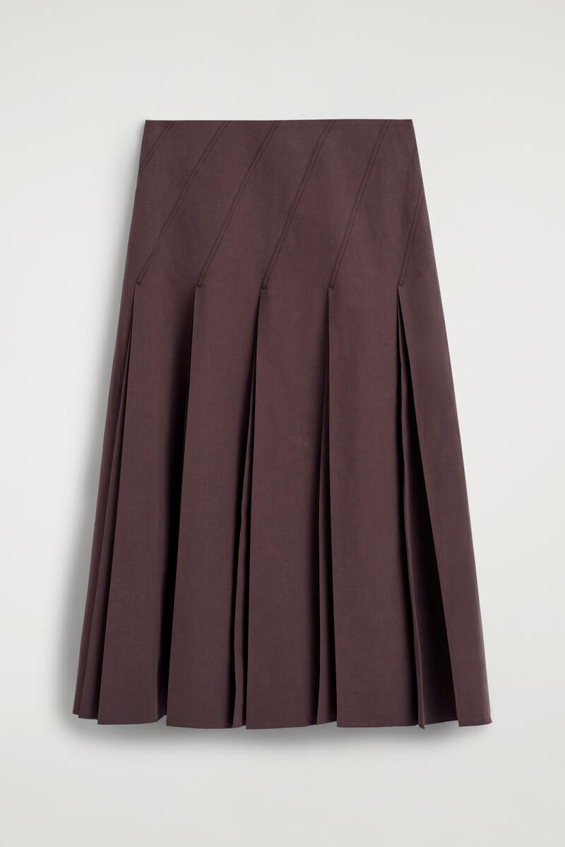 Pleated Cotton-Linen Midi Skirt