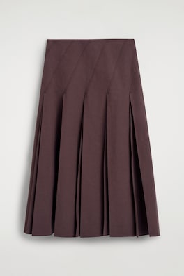 PLEATED COTTON-LINEN MIDI SKIRT — BURGUNDY 7