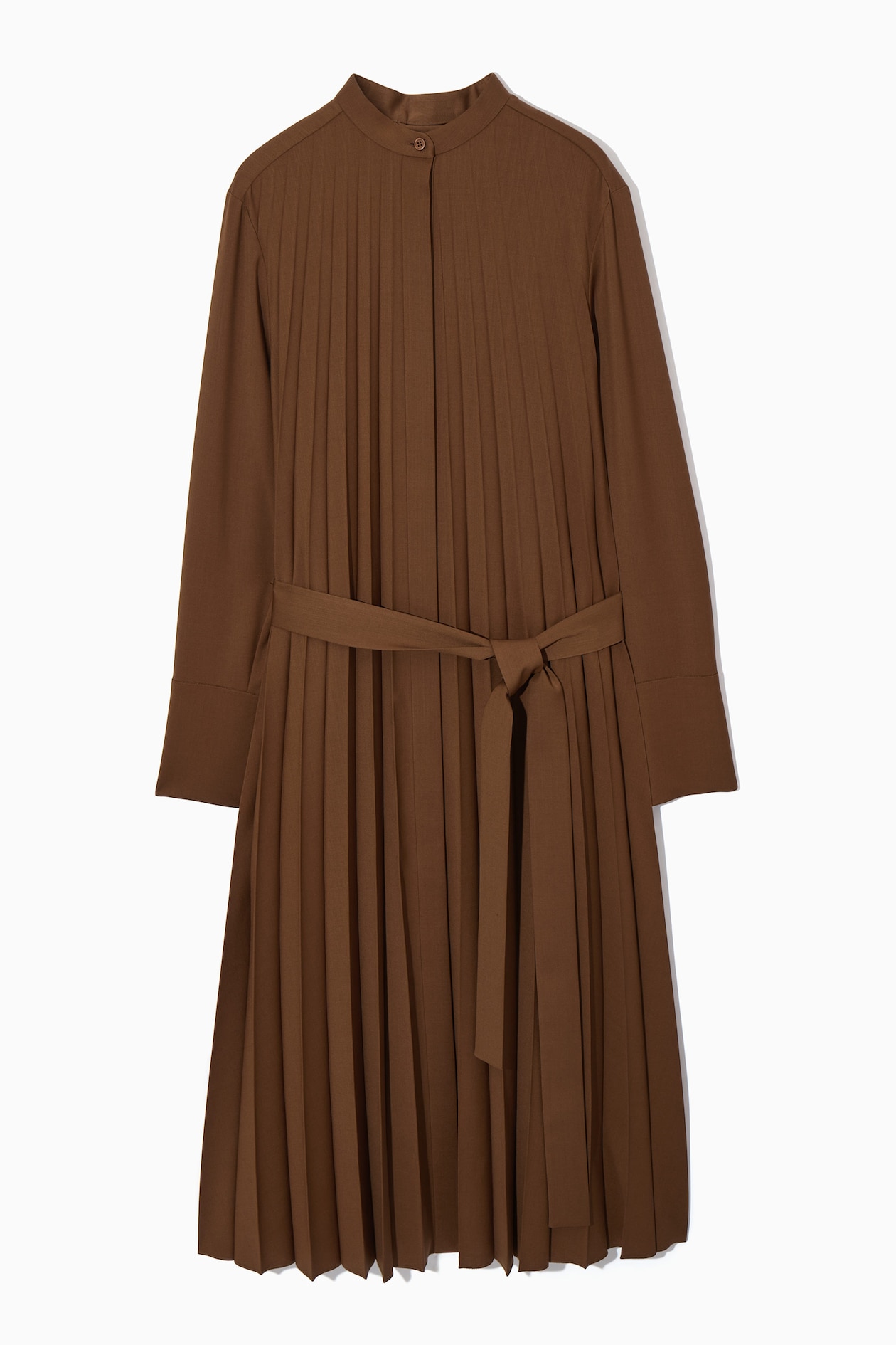PLEATED WOOL-BLEND SHIRT DRESS