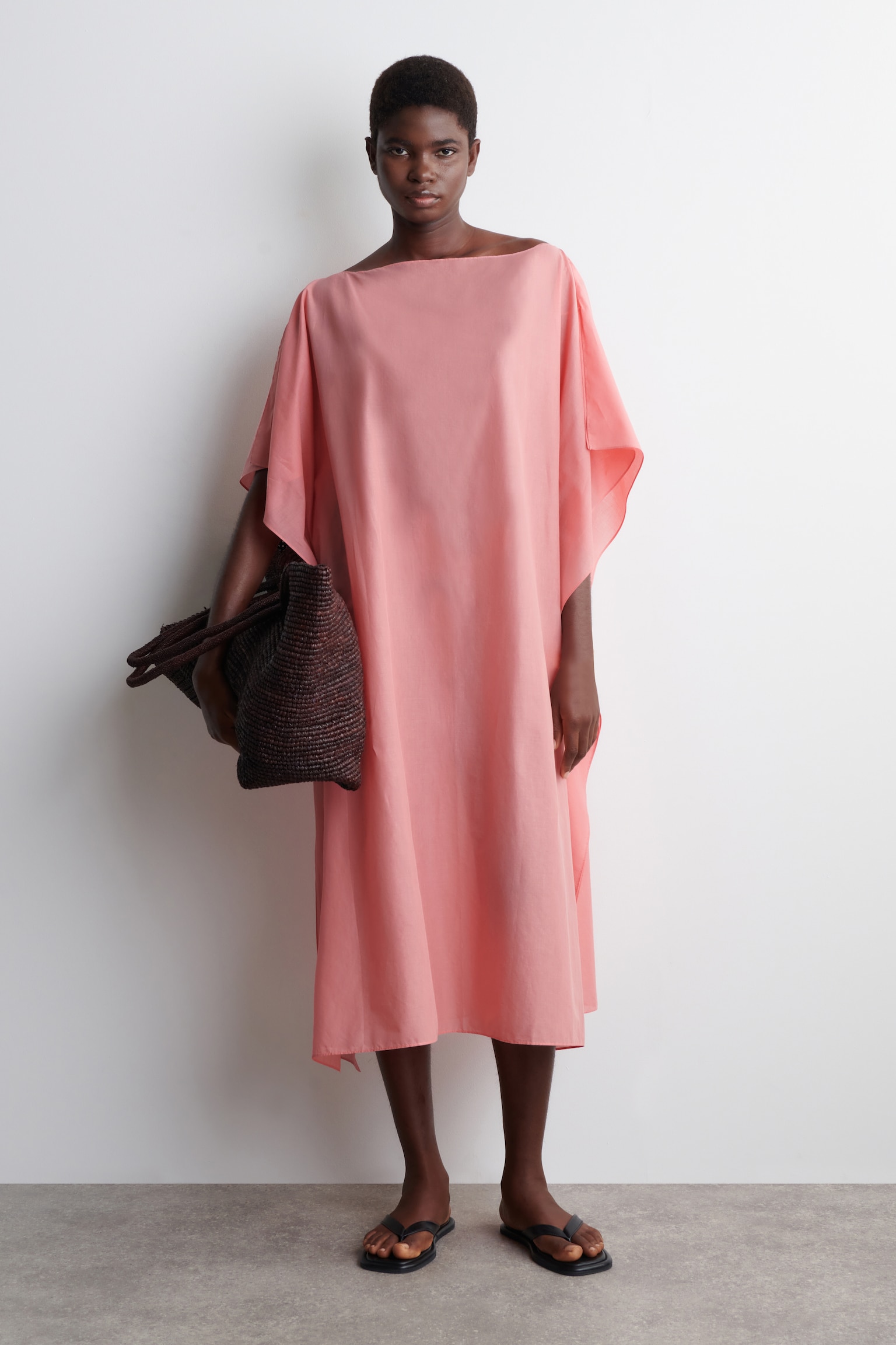 CAFTAN DRAPÉ EN COTON - ROSE