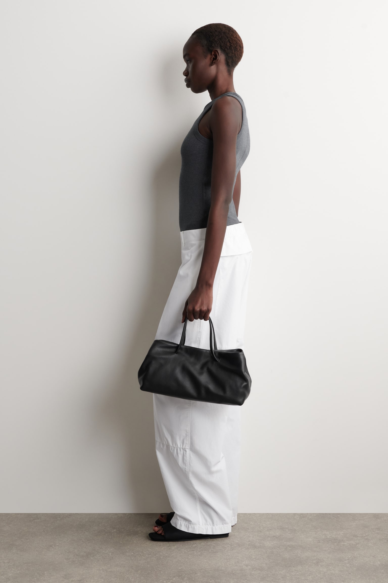 RIBBSTICKAT LINNE I BOMULLSSTRETCH - MÖRKGRÅMELERAD/VIT - 5