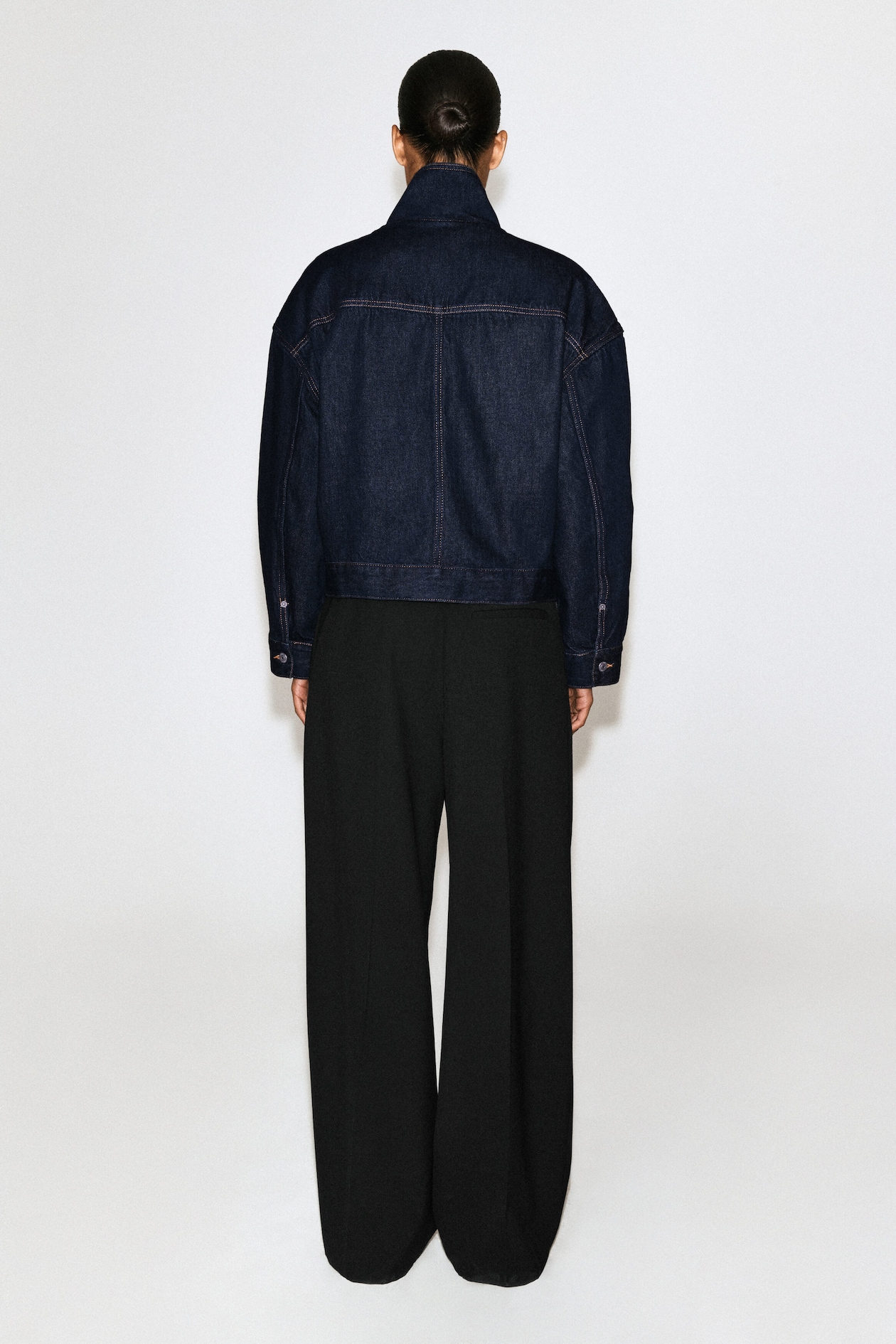 MOCK-NECK DENIM JACKET — INDIGO