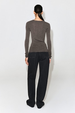SEAMLESS MERINO WOOL LONG-SLEEVED TOP — BROWN MÉLANGE 4
