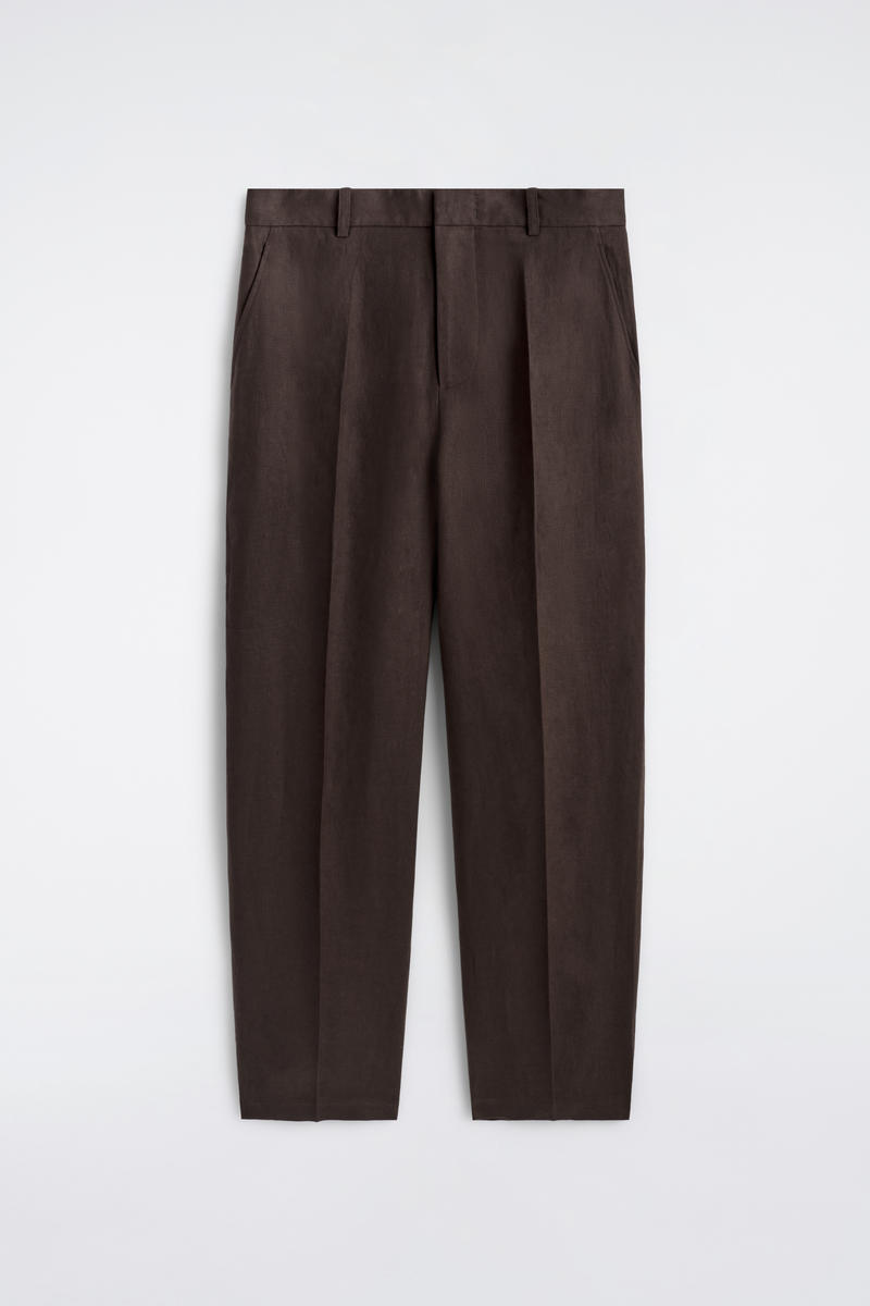 COS Relaxed Linen Tapered Trousers In Brown Men's Size 52