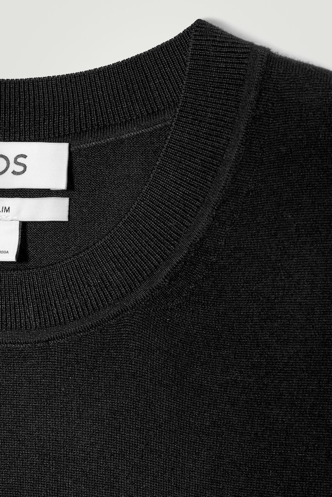 SLIM MERINO WOOL CREW-NECK JUMPER — BLACK