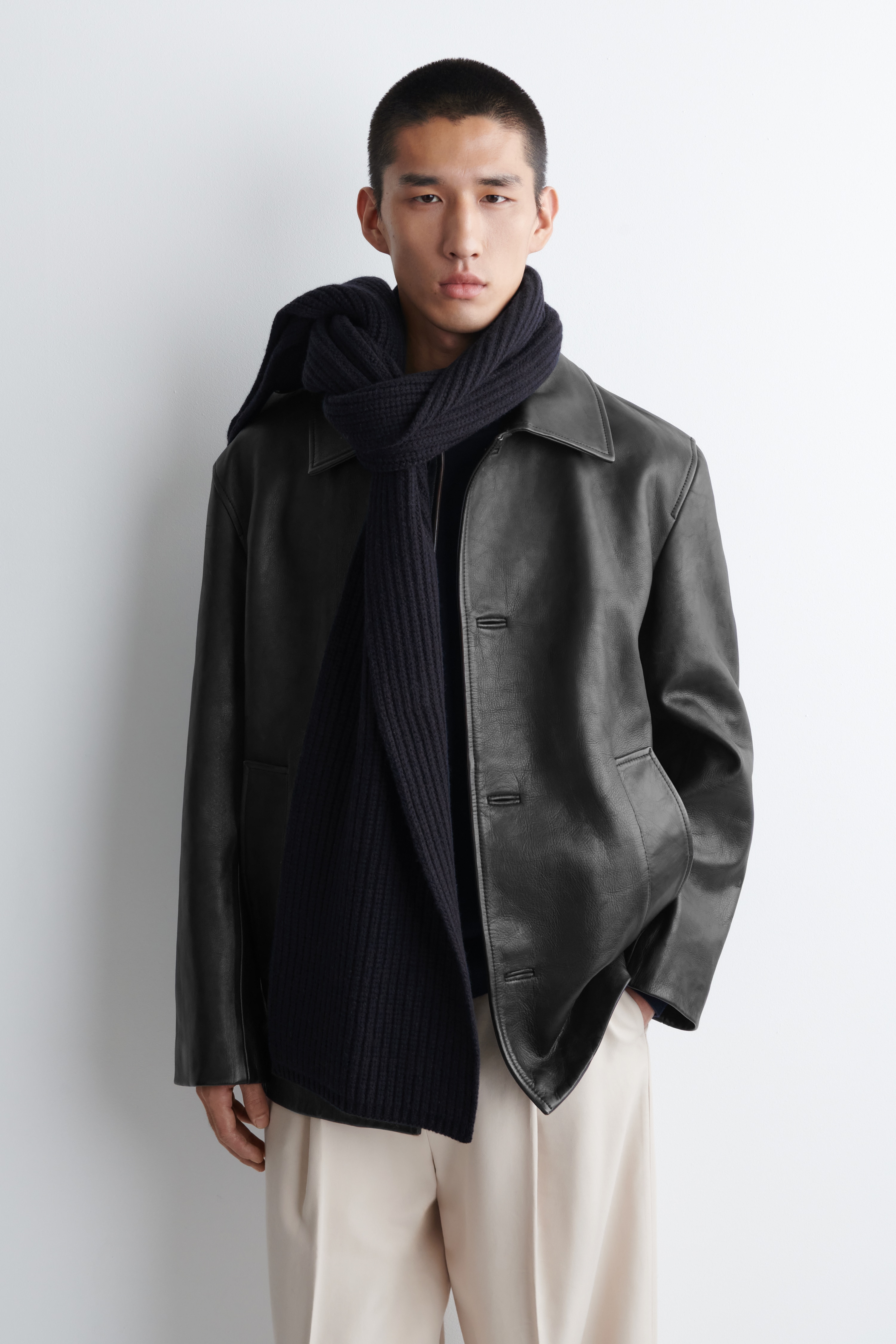 SCIARPA IN LANA A COSTE - BLU NAVY