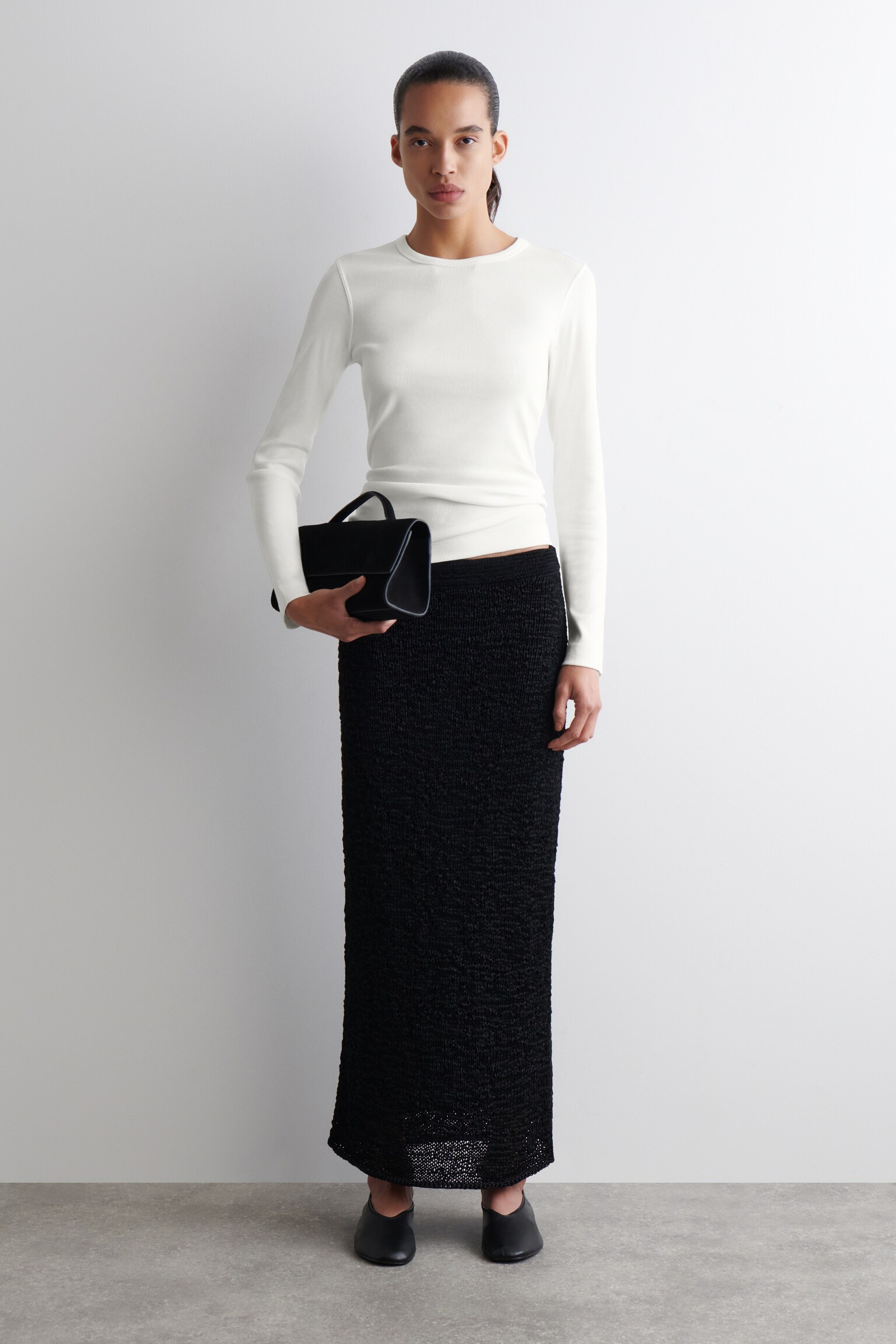 RIBBED JERSEY LONG-SLEEVED TOP - WHITE/BLACK - 4