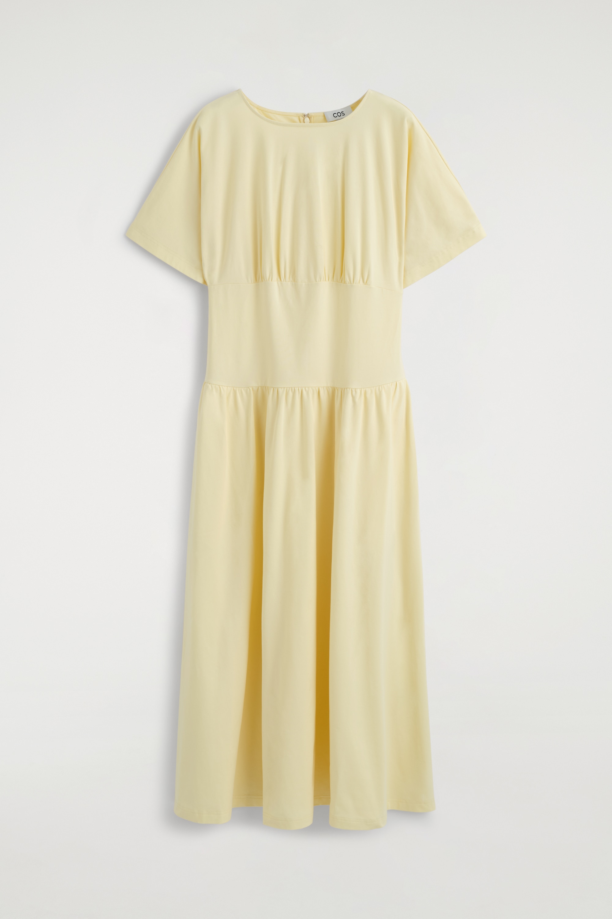 שמלת מידי מכותנה עם הדגשה במותן - צהוב חמאה/שחור