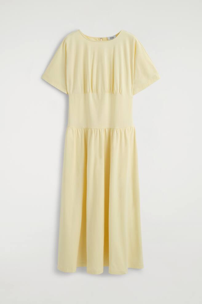 VESTIDO MIDI DE ALGODÓN CON CINTURA ENTALLADA - AMARILLO MANTEQUILLA/NEGRO - 1