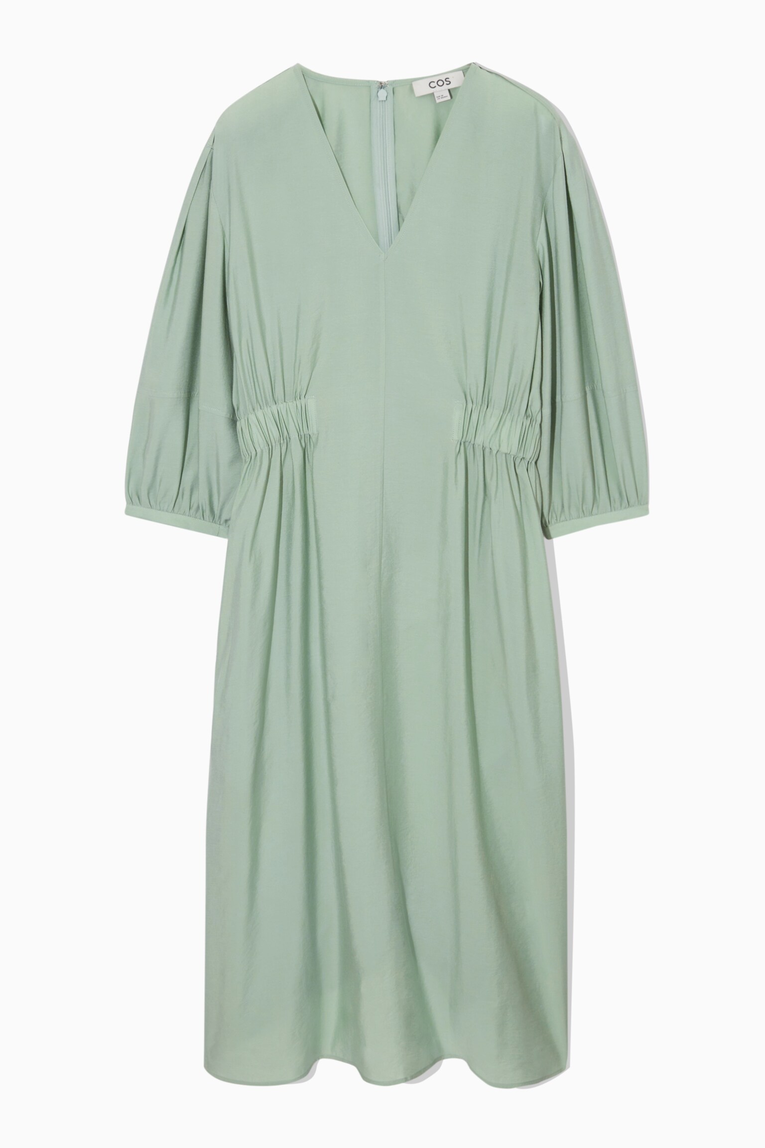 VOLUMINOUS V-NECK DRESS - LIGHT GREEN