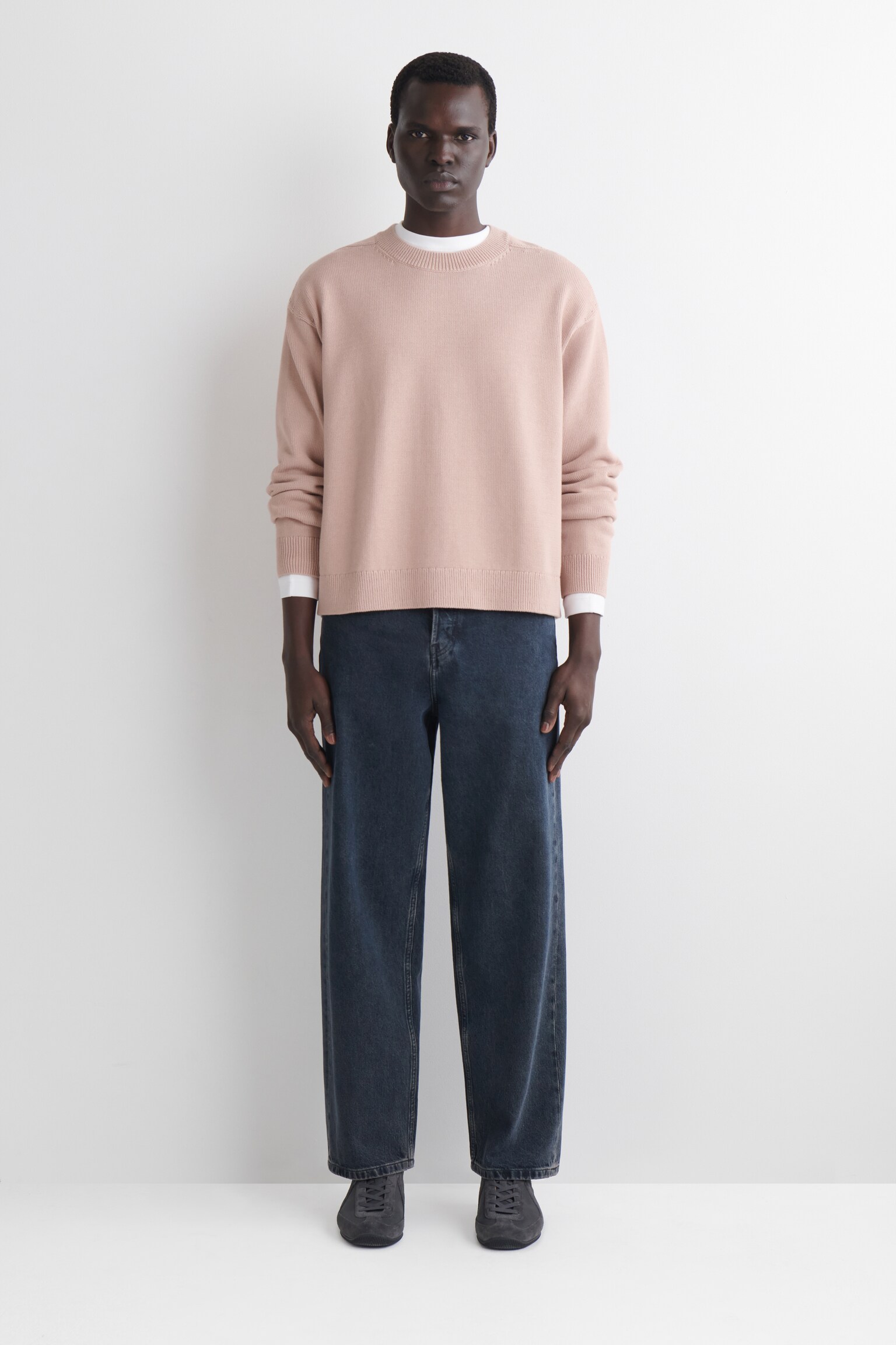 PULL EN MAILLE DE COTON À COL ROND - ROSE CLAIR/CRÈME - 6