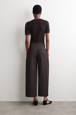CROPPED COTTON BALLOON TROUSERS — DARK BROWN 3