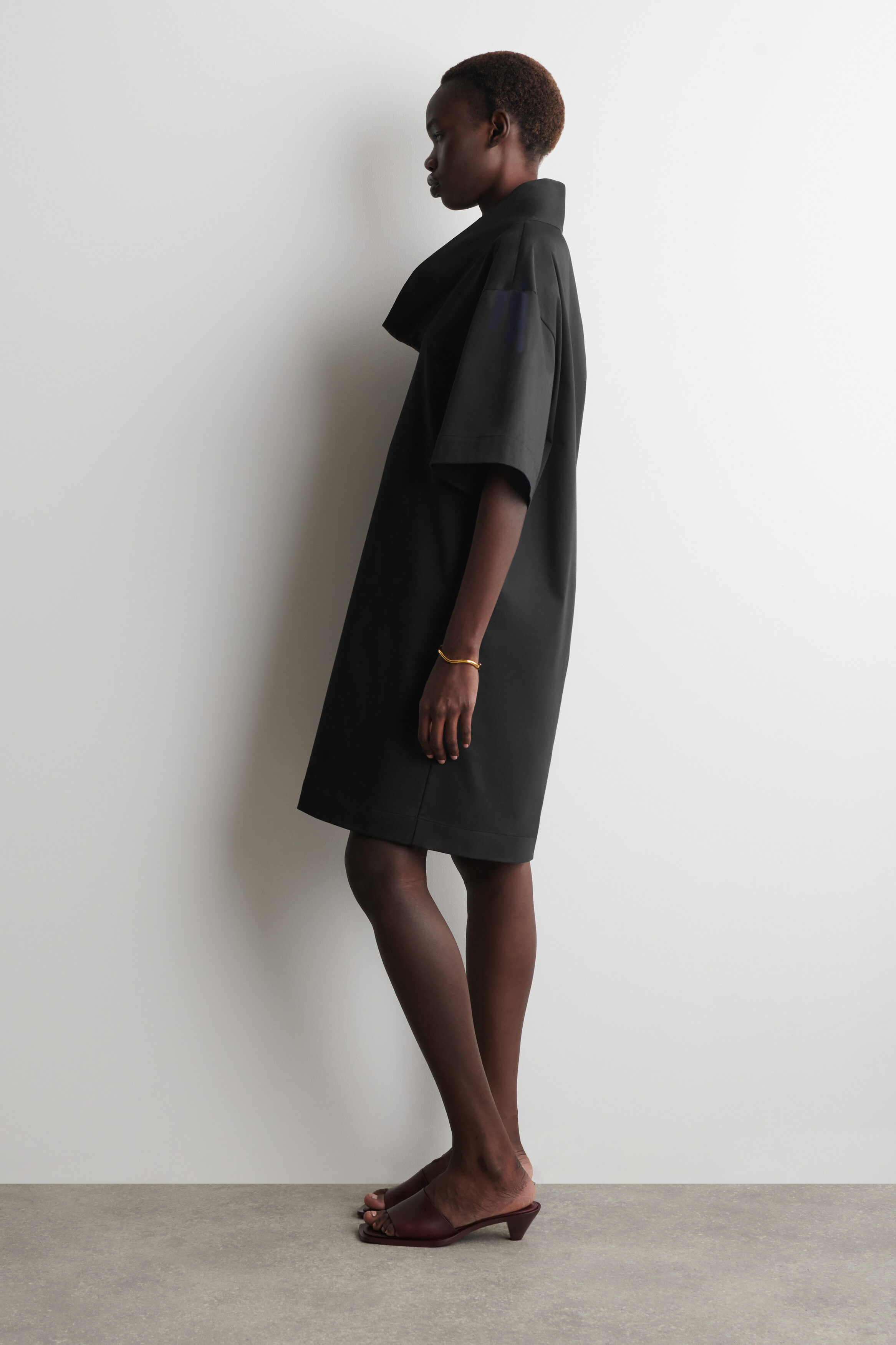 cos green cocoon dress MOCK-NECK COCOON MINI DRESS - BLACK