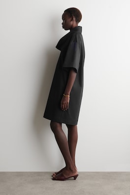 MOCK-NECK COCOON MINI DRESS — BLACK 2