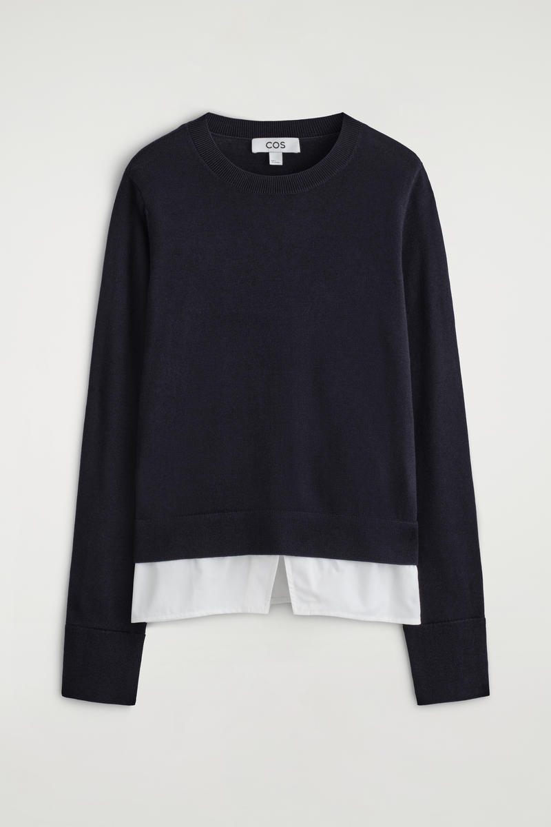 Cos Layered Merino Wool Sweater In Black