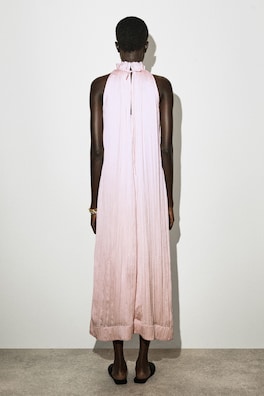 CRINKLED-SATIN MIDI DRESS — LIGHT PINK 3