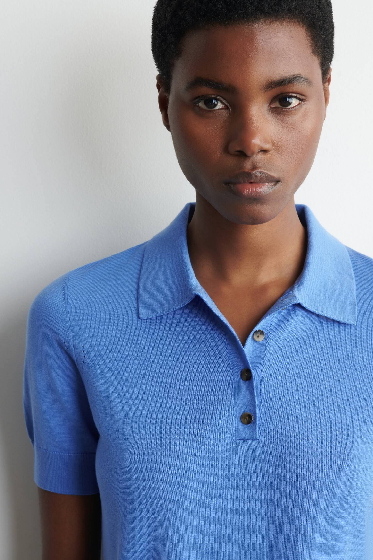 SHRUNKEN WOOL-BLEND POLO SHIRT - BLUE/BEIGE  MÉLANGE - 7