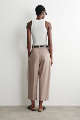 TAILORED COTTON BARREL-LEG PANTS — BEIGE 4