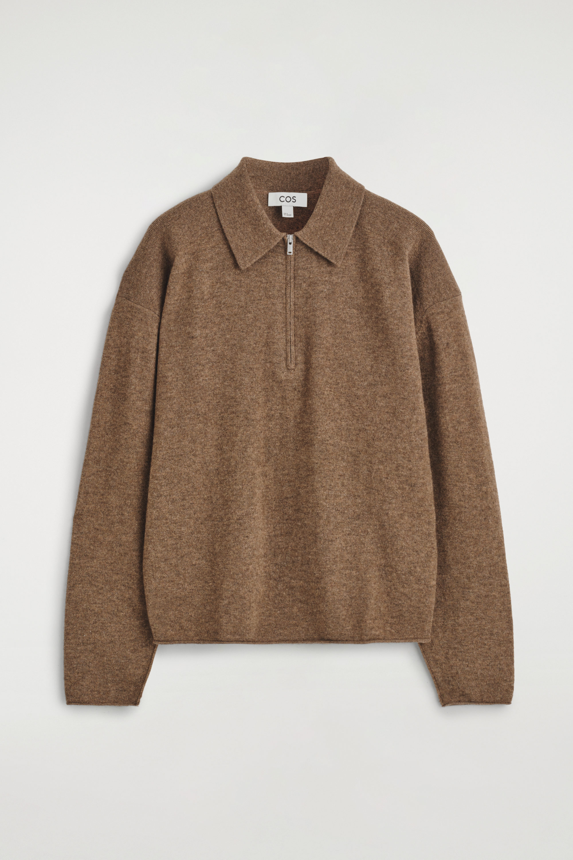 MERINO WOOL-YAK ZIP-UP POLO SHIRT - BROWN MÉLANGE | COS US