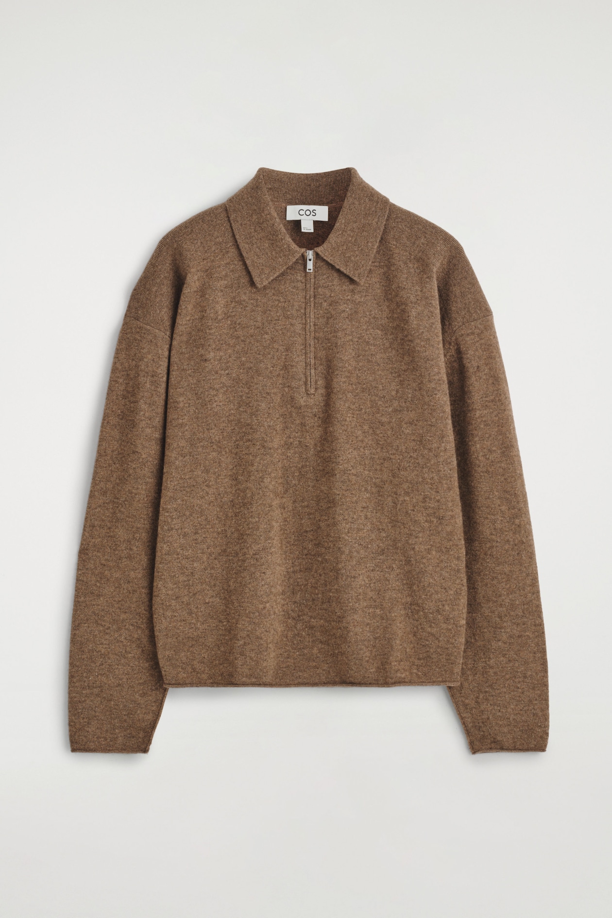 MERINO WOOL-YAK ZIP-UP POLO SHIRT — BROWN MÉLANGE