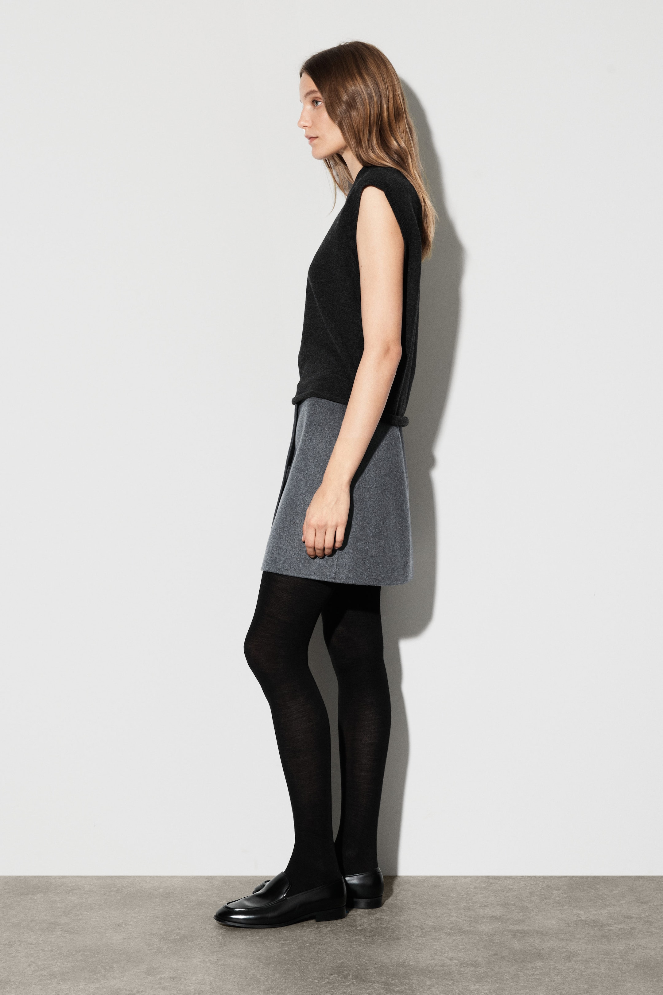 BUTTONED DOUBLE-FACED WOOL MINI SKIRT